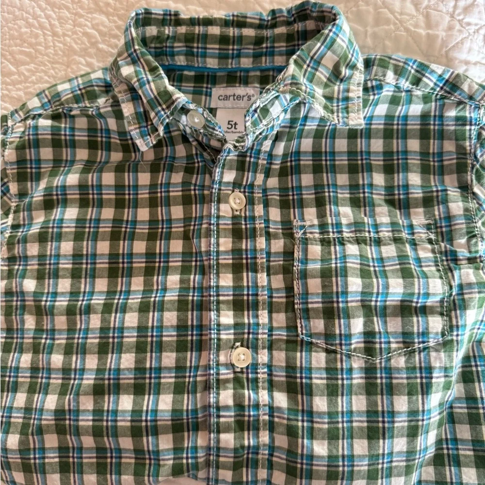 Carter's Green and White Plaid Button Down Shirt